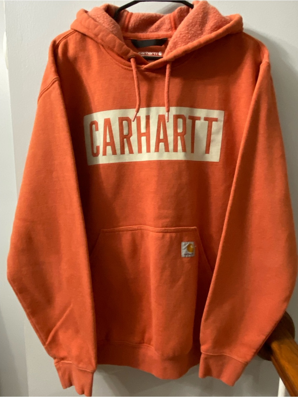 Carhartt Orange Crewneck Pullover Hoodie loose fit with Front Logo